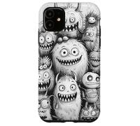 Noir fantaisiste avec Monstre Blanc Droodle Mash Cartoon Art Coque pour iPhone 11
