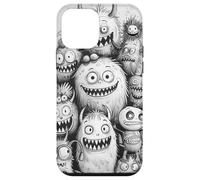 Noir fantaisiste avec Monstre Blanc Droodle Mash Cartoon Art Coque pour iPhone 12 Mini
