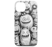 Noir fantaisiste avec Monstre Blanc Droodle Mash Cartoon Art Coque pour iPhone 13