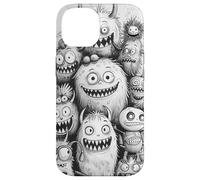 Noir fantaisiste avec Monstre Blanc Droodle Mash Cartoon Art Coque pour iPhone 14