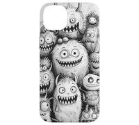 Noir fantaisiste avec Monstre Blanc Droodle Mash Cartoon Art Coque pour iPhone 14 Plus