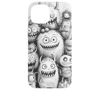 Noir fantaisiste avec Monstre Blanc Droodle Mash Cartoon Art Coque pour iPhone 15