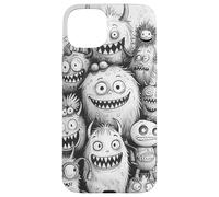 Noir fantaisiste avec Monstre Blanc Droodle Mash Cartoon Art Coque pour iPhone 15 Plus