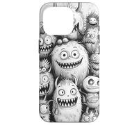 Noir fantaisiste avec Monstre Blanc Droodle Mash Cartoon Art Coque pour iPhone 16 Pro
