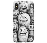 Noir fantaisiste avec Monstre Blanc Droodle Mash Cartoon Art Coque pour iPhone X/XS