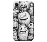 Noir fantaisiste avec Monstre Blanc Droodle Mash Cartoon Art Coque pour iPhone XR