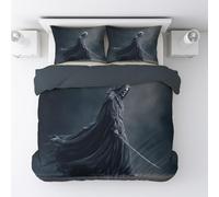 Noir Faucheuse Tenant Épée Mystérieux Sombre Parure De Lit Adulte Douce Et Résistante Housse De Couette avec Taie d'oreiller Convient pour La Chambre À Coucher 200 x 200cm 3 Pièces