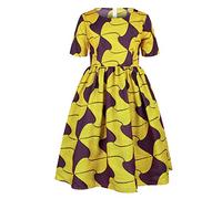 Noir Femme Fille Ankara Princesse Rond Enfant Style Tenues 16 Bébé Robes Dashiki Manches Cou Robe Courte Africaine Robe Courte Traditionnelle pour Fille Longueur, jaune, 5-6 ans