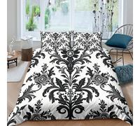Noir floral motif Linge de Lit 3 pièces Hypoallergique Imprimé en 3D Léger Baroque ornamental Housse de Couette avec 2 Taies d'oreiller Confortable for Chambre à Coucher Super king（260x220cm）