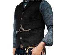 Noir Gilets Sans Manche Désinvolte Homme Costume Formel Gilet de Costume de Tailleur en Lainage la Laine Tweed Rétro Arête de Hareng col Cranté élégant Garçons d'Honneur de Mariage de Bal(XXL,Noir)