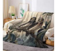 Noir GrisâTre Plaid Polaire Chouette Animale 70 x 100 cm Couverture Peluche Douce et Légère, Chaude et Confortable pour Lit, Salon ou Chambre d’Enfant