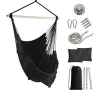 (Noir) Hamac à glands, fauteuil suspendu relaxant, siège en tissu de coton doux pour un confort supérieur, durabilité, élégant, métal solide, combinaison créative et amovible de 3 pièces