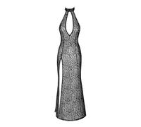 Noir Handmade F288 Robe Longue floquée léopard Fendue
