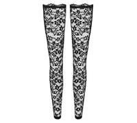 Noir Handmade F327 Bas en dentelle élégants noirs avec motif floral et bande en silicone renforcée, ajustement parfait et élégance élégante, Noir , L