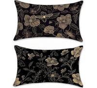 Noir Housse Coussin Exterieur Impermeable Protege Oreiller 40x60cm Coussin de Canapé Lin Fleur Coussins lit Taie Oreiller Decoratif Rectangulaire Housse Assise Salon de Jardin Decoration u-16438