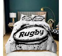 Noir Housse de Couette 180x200 Rugby, griffonnage Parure de Lit 1 Personne, 3D Imprimé Enfants en Microfibre Douce Respirante Housse Couette avec 2 Taies d'oreiller 65x65 cm
