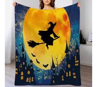 Noir Jaune Sorcière De La Lune Couvertures d'halloween Enfants,Adolescents,Femmes,Hommes,Couvertures d'automne Jetés Adultes,Personnages De Dessins Animés pour Garçon/Fille/Tout Petit,100X130Cm