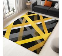 Noir Jaune Tapis Poil Ras Flanelle Tout Doux 120 x 180 cm, Abstrait Moderne Géométrique Impression Anti-Slip Tapis, Chambre Salon La Chambre Enfants Home Decor Tapis Facile À Nettoyer