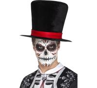 Noir Jour De The Dead Squelette Haut Chapeau Bande Rouge Accessoire Déguisement