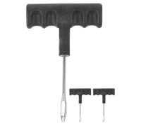 Noir Kit de Réparation de Pneus Tubeless Métal 3 Pièces | Réparations D’urgence, Usage Répété, Mèches Incluses, pour Pneus sans Chambre à Air, Atelier Mobile