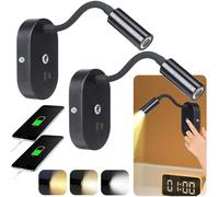 Noir Led Applique 12-24V,2x col de cygne Lampe de lecture murale Avec interrupteur Dimmable et prise de charge Usb Pour chambre à coucher Table de nuit Camping-car