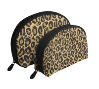 Noir Léopard Jaune, Trousse de Maquillage Coquille Femme Petit Porte-Monnaie Trousse de Toilette Trousse à cosmétiques 2 pièces
