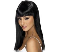 Noir Long Perruque Glamourama Femmes Droit Accessoire Déguisement Perruque Neuf