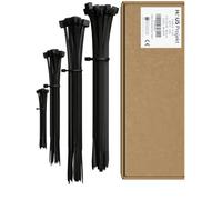 Noir Lot de 100 d'attaches de Câble, Attaches Zippées Industrielles de Qualité Supérieure, Tailles Mixtes 100x2.5mm, 200x2.5mm, 300x3.6mm, 300x4.8mm, en Plastique, pour Usage Intérieur et Extérieur