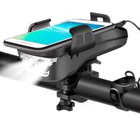 （Noir）Lumière de vélo 4 en 1 avec support pour téléphone portable - Lumière avant LED, banque de puissance & klaxon en un seul appareil