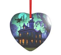 Noir manoir hanté imprimé cœur rond acrylique accessoires festifs ornement pour Noël multi scènes décorations cadeaux