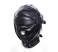 Noir Masque de tête unisexe Bondage Fétiche SM Cuir avec ouverture de bouche Cuir Tous les masques inclus Jouets sexuels Bandeau pour les yeux avec serrure pour les couples Cosplay Réglable Fétiche
