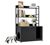 Noir Meuble a Litiere pour Chat Litiere pour Chat avec 2 étagères Litière pour Chat 132 cm Meuble Litière Chat, Armoire à LitièRe avec 2 Portes et Coussin étagère d'angle Meuble de Rangement