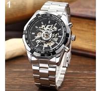 (noir) Montre mécanique automatique squelette Winner pour hommes, montres en or, bracelet en acier inoxydable,