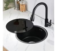 Noir Nano bar rond Petit évier de cuisine Evier Cuisine 1 Bac | Acier inoxydable Avec tuyau d'évacuation À poser À encastrer Pour bar, camping-car, cuisine(B,32cm/12.6in)