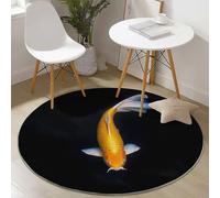 Noir Or Lavable Tapis Rond, Photographie Gros Plan Carpe Impression Flanelle Tapis Rond Doux Antidérapant - Diamètre 150 cm pour Salon Chambre d'enfant Balcon Salle D'étude Décorer