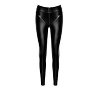 Noir Handmade Legging F332 Ouvert effet mouillé avec fermeture éclair à double sens : matériau extensible pour une élégance confortable, Noir , L