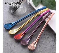 noir - Pailles à thé colorées en acier inoxydable 304, cuillère à thé Yerba Mate filtre à thé réutilisable Bo