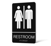 Noir Panneau de Toilettes Autocollant Braille, en Acrylique Adhésif | Installation Rapide sans Perçage, Usage Privé ou Public, Résistant à Décoloration, pour Personnes Malvoyantes