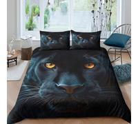 Noir panther eyes Ensemble De Literie résistante 3 Pièces 3D Effet Léger Wild animal portrait Linge de Lit avec Taie d'oreiller Facile d'entretien for Décoration de Chambre Single（140x200cm）