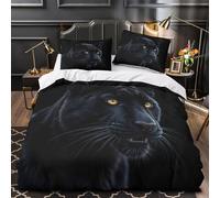 Noir Panther Portrait Parure de Lit 3D Effet Microfibre Hypoallergique 3 Pièces 2xTaies Super Douce wild Animal Ensemble De Literie Respirante Résistante for les Enfants Super king（260x220cm）