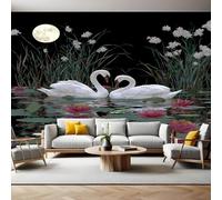 Noir Papier Peint 300x210 cm Cygne blanc et lotus rose Panoramique 3D Poster Geant Mural Photo Muraux Pour Salon Chambre à Coucher Maison Décoration Intérieure Moderne