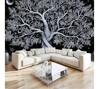 Noir Papier Peint Intissé Gothique, Obscurité Ciel Étoilé Arbres 3D Papier Peint Panoramique 400 X 280 Cmpour Salon Chambre À Coucher Arrière-Plan Tv Hôtel - Poster Tableaux Photo Muraux