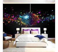 Noir Papier Peint Panoramique Notes musicales sphériques 3D Trompe L'oeil Moderne Papier Peint 250 x 175 cm Grandes Murales Poster pour Salon, Adulte Chambre d'enfants, Étude Décor