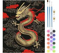 Noir Peinture Numero Adulte, Dragon Coloriage par Numero Adulte Loisirs Créatifs, Numéro d'Art Kit avec 3 Pinceau et Peinture par Decoration Chambre Maison, Cadeau Femme, 60x90cm Sans Cadre, Model826