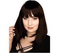 Noir Perruque Femme Mi-Longue Moyenne Cheveux Naturels Mats Carré Frange Bob C969