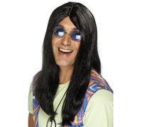 Noir Perruque Longue Hippie Neil 1960s 70's Adultes Accessoire Déguisement