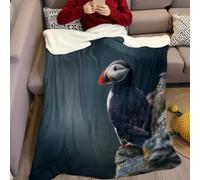 Noir Plaid Polaire Macareux Moine 150 x 200 cm Couverture Flanelle Douce, Chaude et Légère pour Lit, Canapé, Voyage ou Camping