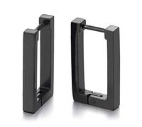 Noir Plaine Plat Ouvert Boucle d'oreille Charnière - Rectangle Créoles Huggie Hinged Hoop - Homme Femme Garçons