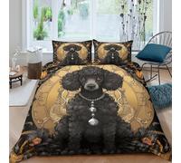 Noir Poodle Portrait Housse de Couette Microfibre 3 pièces Imprimé en 3D Hypoallergique Art Nouveau Style de Chien Parure de Lit avec Fermeture Éclair Ultra Douce for Les Enfants Double（200x200cm）