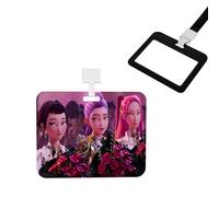 Noir Porte-badge horizontal, Kpop Cartoon Anime Hunters Rumi Mira Zoey Design, avec cordon amovible, plastique transparent imperméable,pour Clés Carte d'identité L'école Bureau Carte de Bus,Zoey